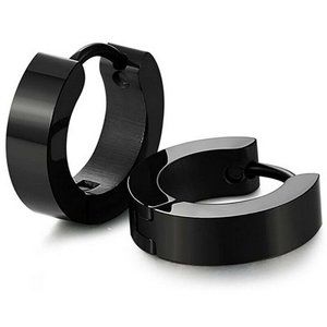 Dainty Black Hoop Huggies Earrings Stainless Steel for Men's Womens Ear Piercing
